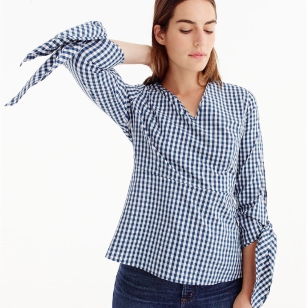 J. Crew X Universal Standard Blue and‎ White Gingham Poplin Blouse Large Cotton